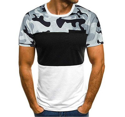 Tricou barbatesc cu model de camuflaj cu buzunar in mai multe culori