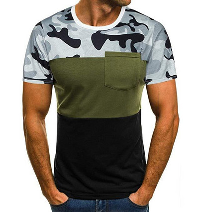 Tricou barbatesc cu model de camuflaj cu buzunar in mai multe culori