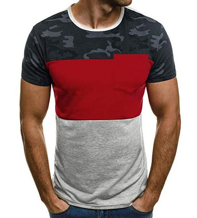 Tricou barbatesc cu model de camuflaj cu buzunar in mai multe culori