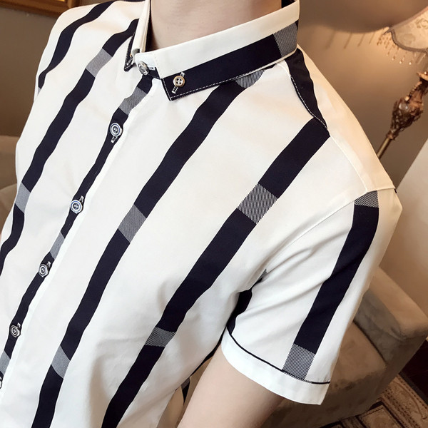 Мъжка стилна риза с къс ръкав-в черен и бял цвят