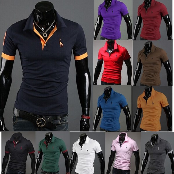 Мъжка тениска с яка и къс ръкав различни цветове