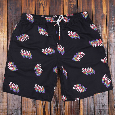 Pantaloni scurți pentru bărbați cu cravate și elastic de culoare neagră potriviti pentru plajă