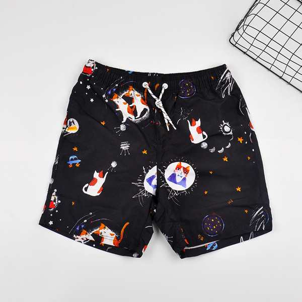 Pantaloni scurți casual pentru bărbați de culoare neagră cu șireturi-potriviți pentru plajă