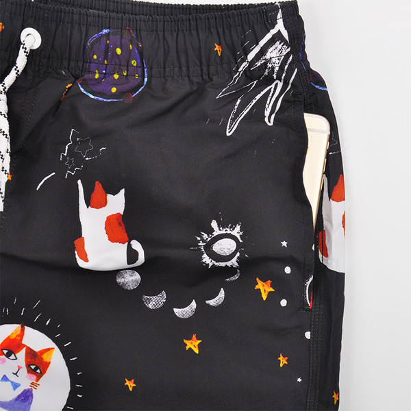 Pantaloni scurți casual pentru bărbați de culoare neagră cu șireturi-potriviți pentru plajă