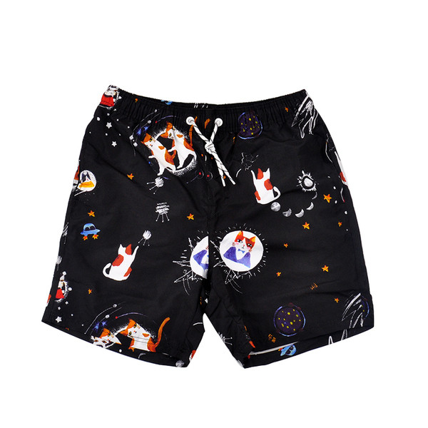 Pantaloni scurți casual pentru bărbați de culoare neagră cu șireturi-potriviți pentru plajă