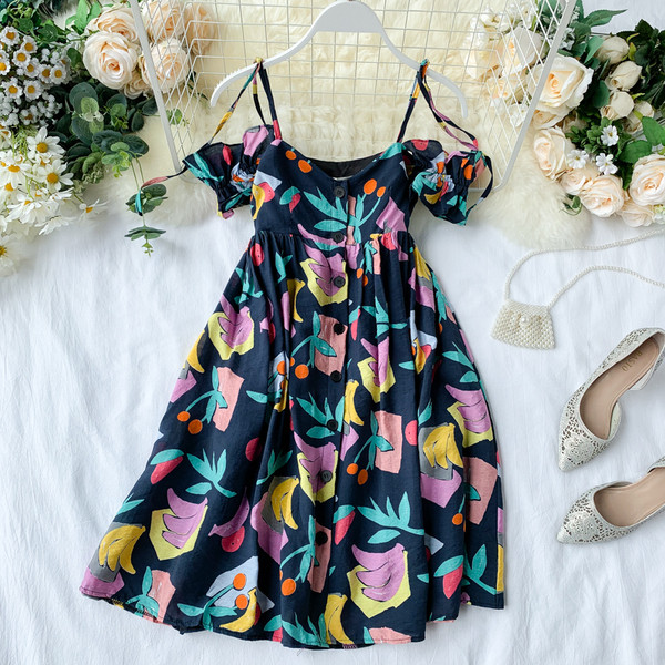 Rochie moderna de dama cu bretele si nasturi in doua culori