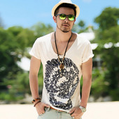 Tricou modern pentru bărbați cu aplicație de craniu în trei culori