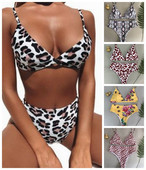 Модерен дамски бански костюм от две части в различни цветове и висока талия