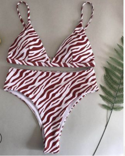 Модерен дамски бански костюм от две части в различни цветове и висока талия