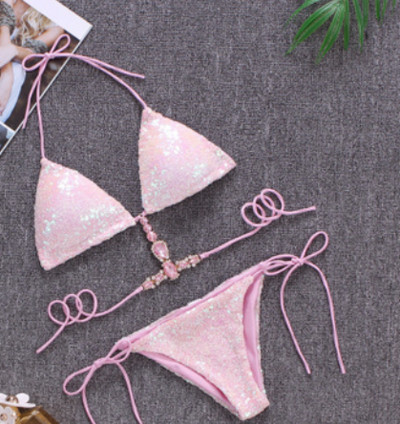 Costum de baie de dama model nou in doua parti cu paiete si pietre in mai multe culori