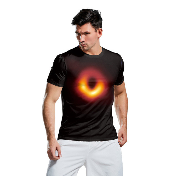 Tricou bărbătesc cu aplicație și mâneci scurte de culoare neagră