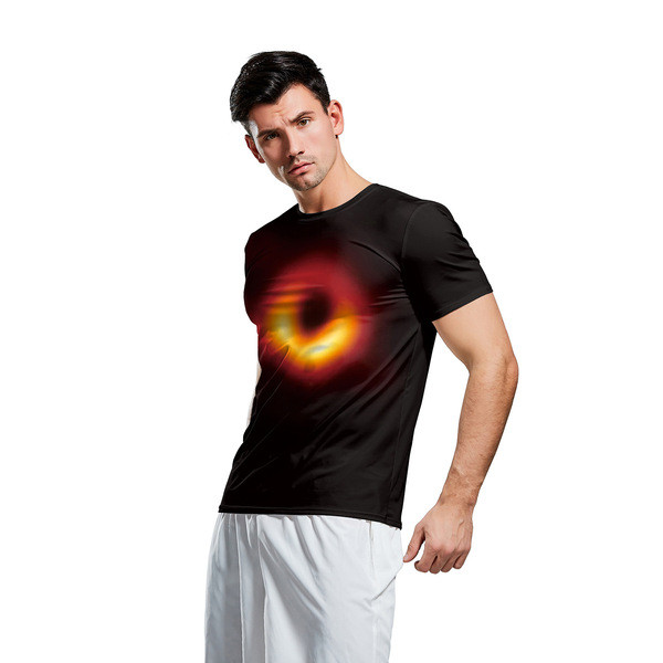 Tricou bărbătesc cu aplicație și mâneci scurte de culoare neagră