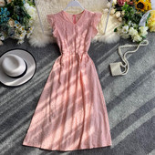 Rochie moderna de dama cu dantela si maneci scurte in diferite culori