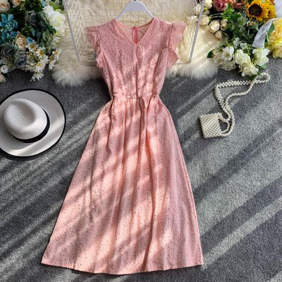 Rochie moderna de dama cu dantela si maneci scurte in diferite culori