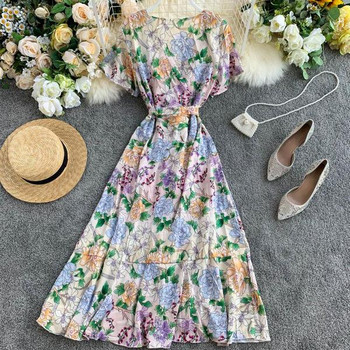 Rochie lunga de dama cu maneci scurte si panglica in doua culori