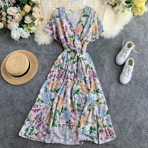 Rochie lunga de dama cu maneci scurte si panglica in doua culori