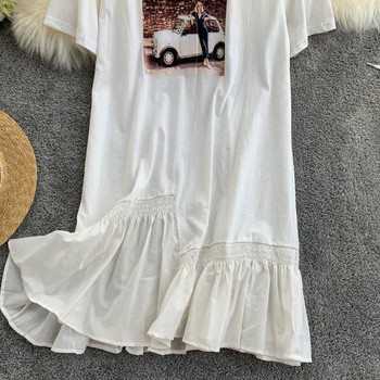 Rochie casual de dama cu maneci scurte si aplicatie in alb si negru