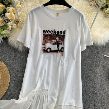 Rochie casual de dama cu maneci scurte si aplicatie in alb si negru