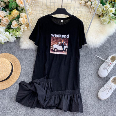 Rochie casual de dama cu maneci scurte si aplicatie in alb si negru