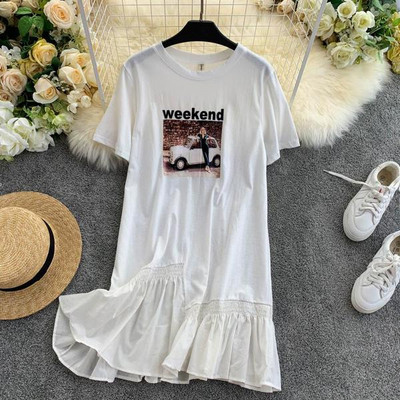 Rochie casual de dama cu maneci scurte si aplicatie in alb si negru