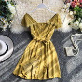 Rochie moderna de dama cu panglica si nasturi in trei culori