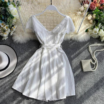 Rochie moderna de dama cu panglica si nasturi in trei culori