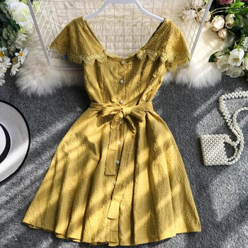 Rochie moderna de dama cu panglica si nasturi in trei culori