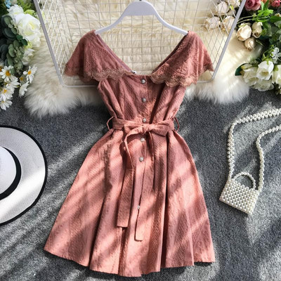 Rochie moderna de dama cu panglica si nasturi in trei culori