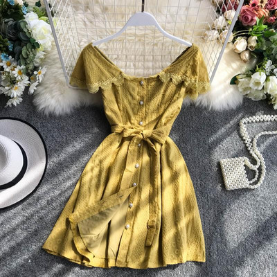 Rochie moderna de dama cu panglica si nasturi in trei culori