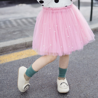 Fusta de copii actuala in roz si gri cu perle si tul