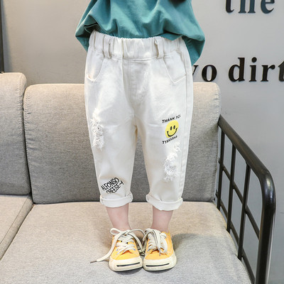 Blugi copii moderni pentru fete - alb cu aplicatie