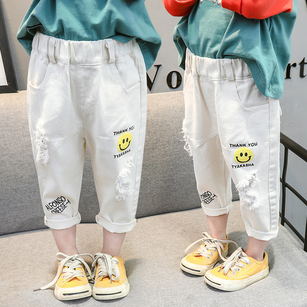 Blugi copii moderni pentru fete - alb cu aplicatie