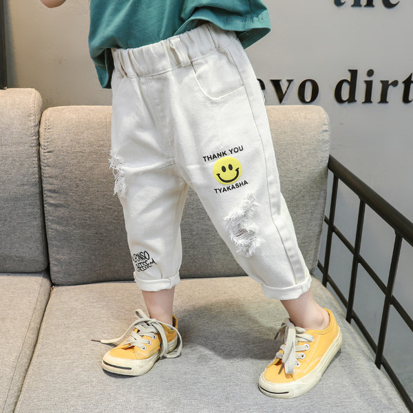 Blugi copii moderni pentru fete - alb cu aplicatie