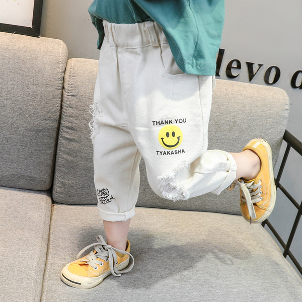 Blugi copii moderni pentru fete - alb cu aplicatie