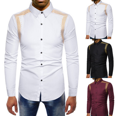 Мъжка риза с апликация с дълъг ръкав в три цвята