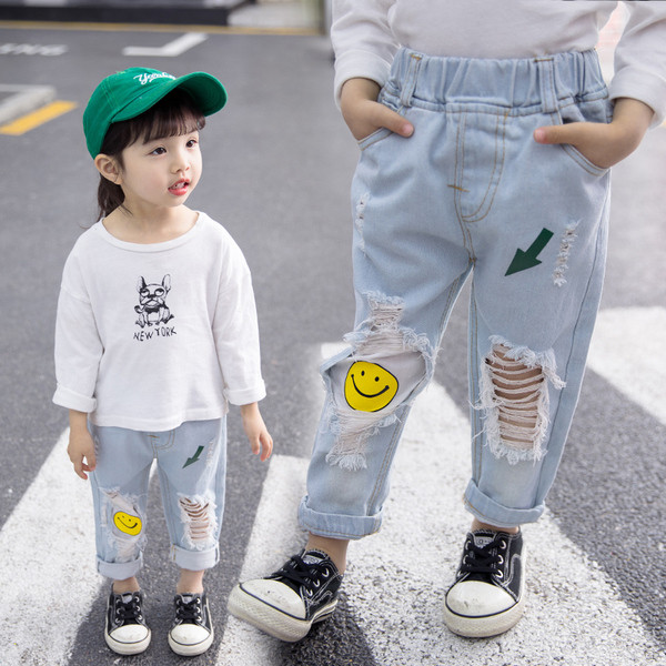 Blugi copii pentru fete - cu aplicatie si buzunare