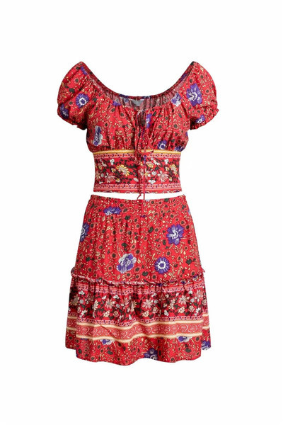 Set de vara de dama de fusta si bluza scurta