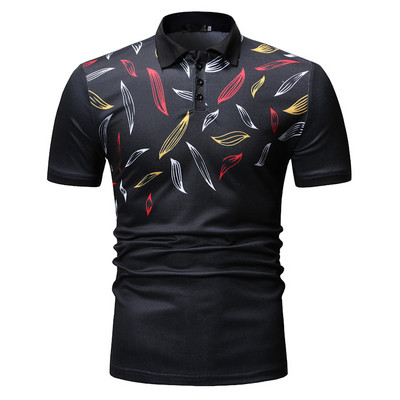 Tricou pentru bărbați cu guler și mâneci scurte în albastru și negru