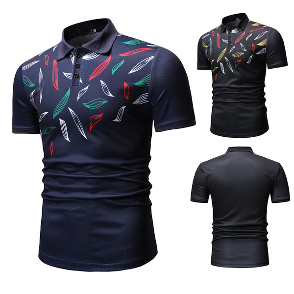 Tricou pentru bărbați cu guler și mâneci scurte în albastru și negru