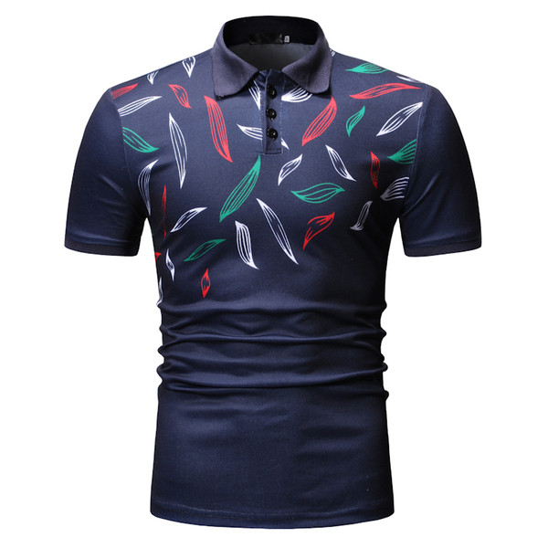 Tricou pentru bărbați cu guler și mâneci scurte în albastru și negru