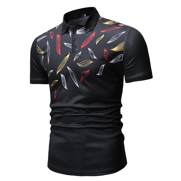 Tricou pentru bărbați cu guler și mâneci scurte în albastru și negru