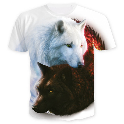 Tricou bărbătesc cu mâneci scurte și aplicație de lup