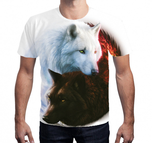 Tricou bărbătesc cu mâneci scurte și aplicație de lup