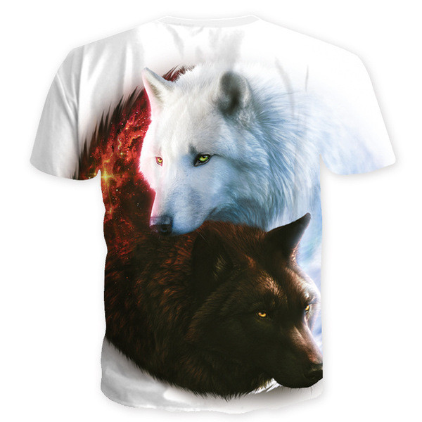 Tricou bărbătesc cu mâneci scurte și aplicație de lup