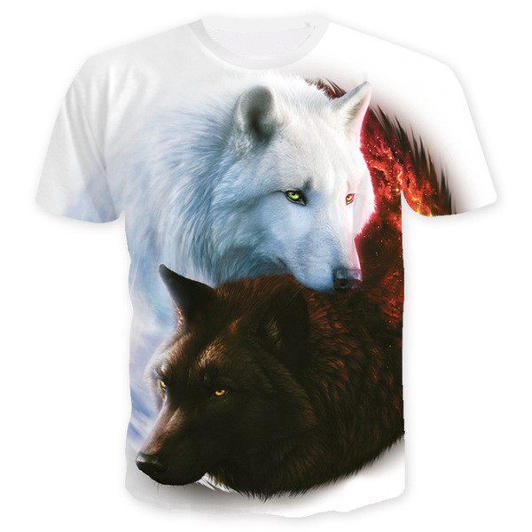 Tricou bărbătesc cu mâneci scurte și aplicație de lup