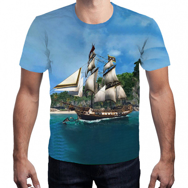 Tricou pentru bărbați cu mâneci scurte și navă cu aplicații