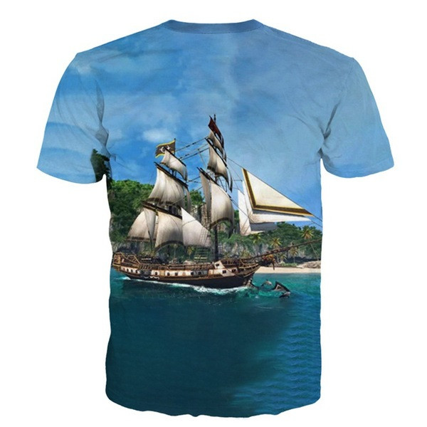 Tricou pentru bărbați cu mâneci scurte și navă cu aplicații