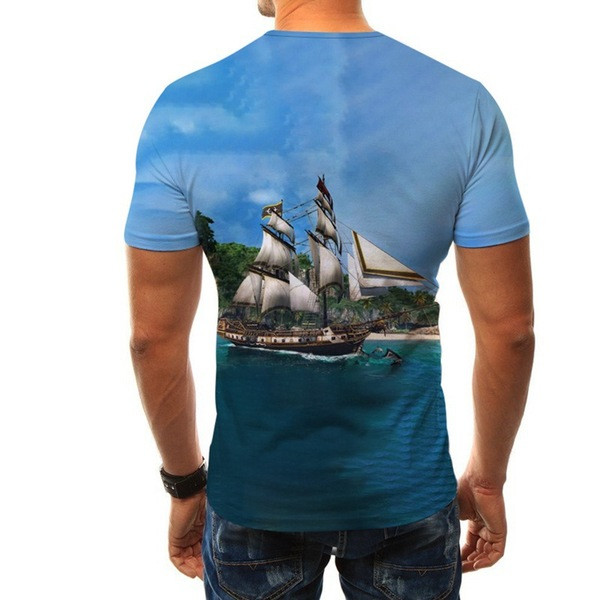 Tricou pentru bărbați cu mâneci scurte și navă cu aplicații