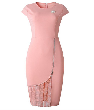 Rochie de dama eleganta cu fermoar si maneci scurte in doua culori