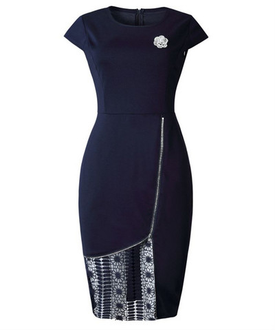 Rochie de dama eleganta cu fermoar si maneci scurte in doua culori